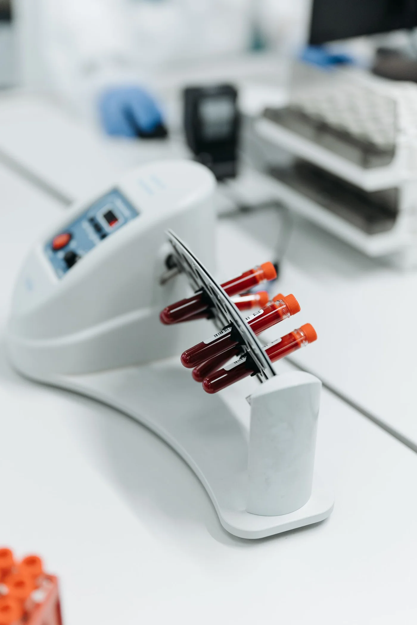 Benchtop centrifuge and blood sample tubes