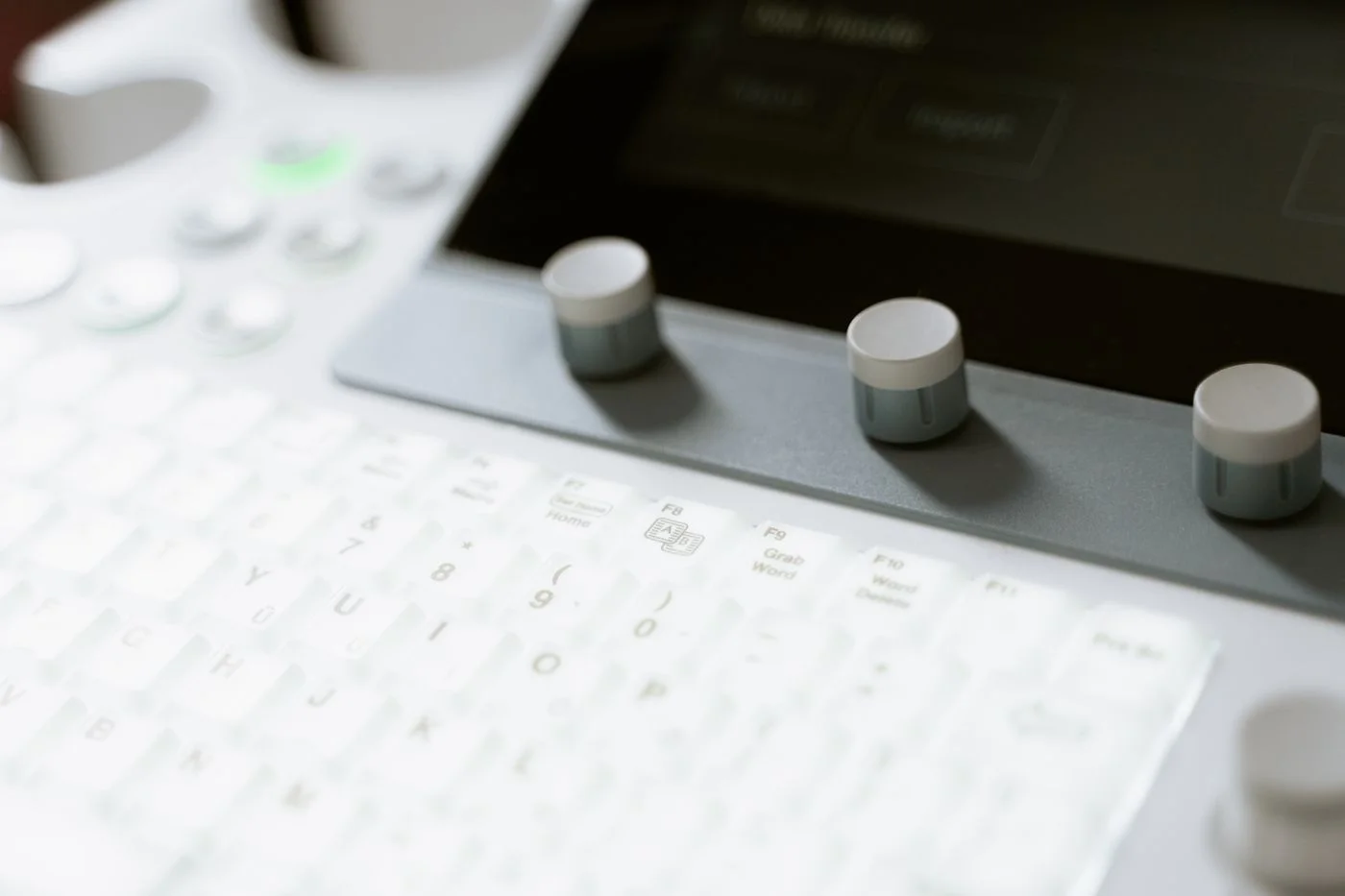 Close-up of the control panel on an ultrasound system