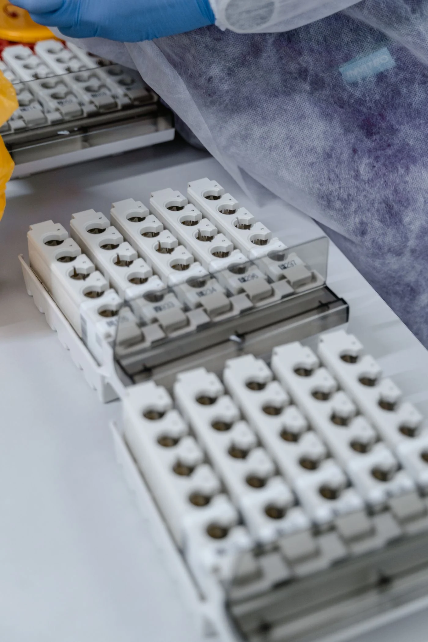 Laboratory specimen preparation trays and precision equipment